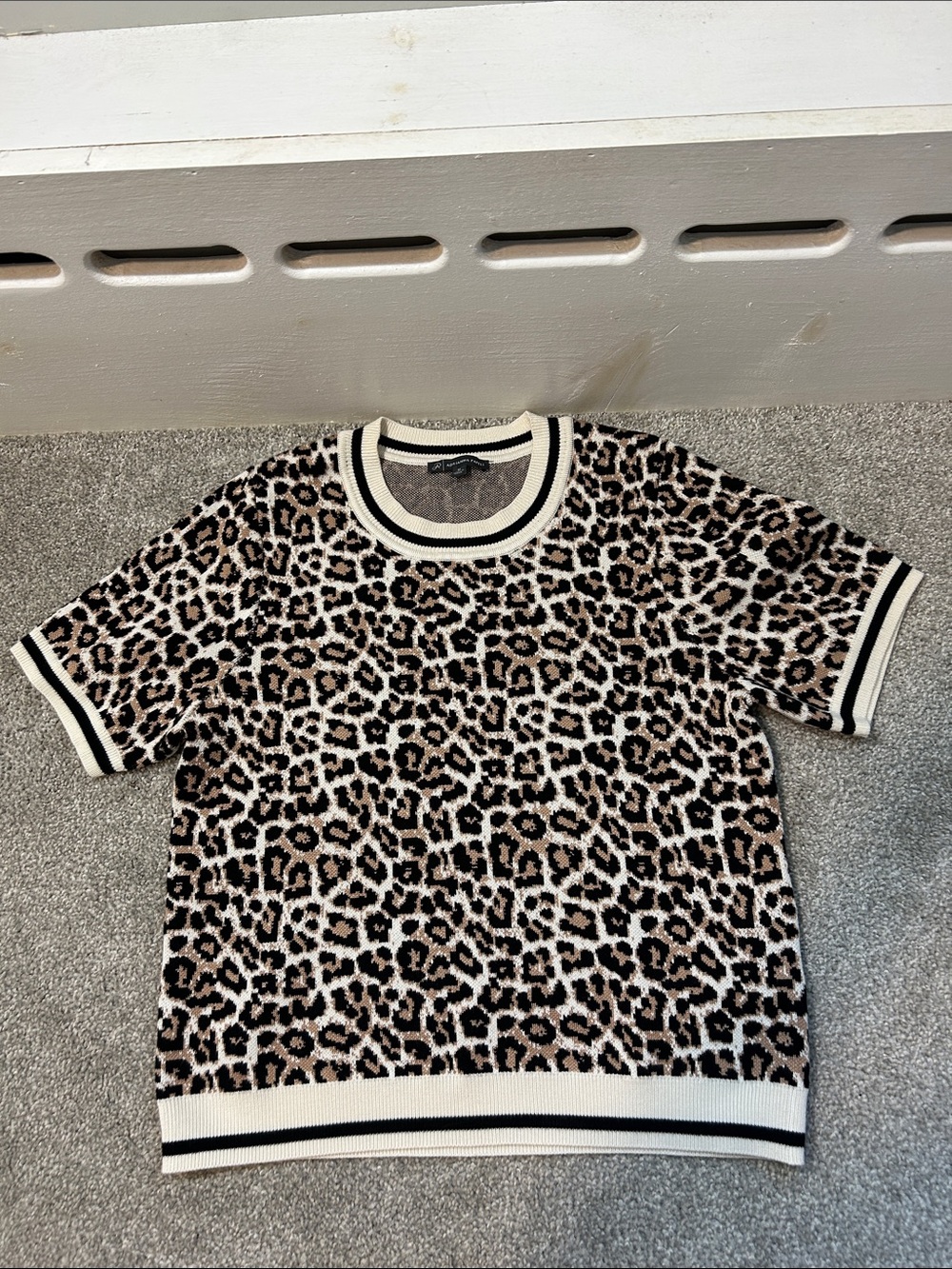 Adrianna Papell Cream and Black Leopard Print Knit Top